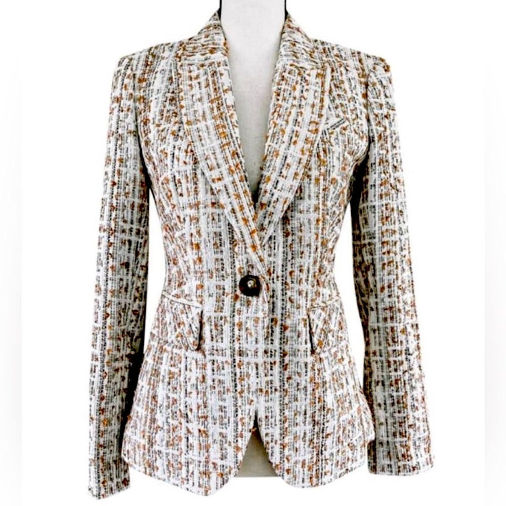 NWT Veronica Beard Ivory and Tan Tweed Cutaway Dickey Blazer - Size 2